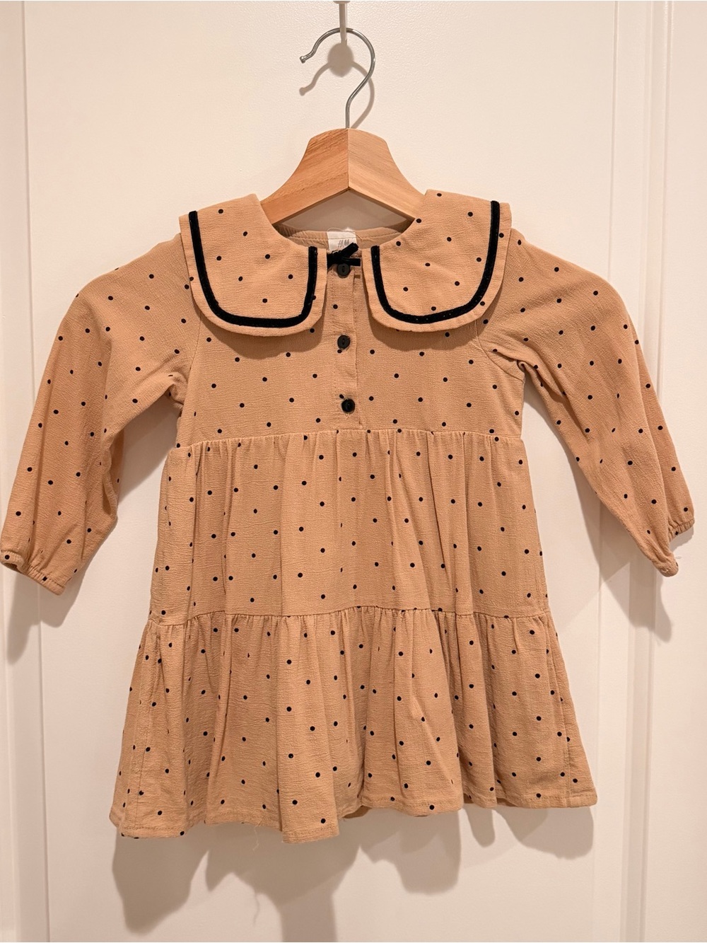 ✨H&M| Polka Dot Peter Pan Collar Peach/Beige Dress | 12–18 Months